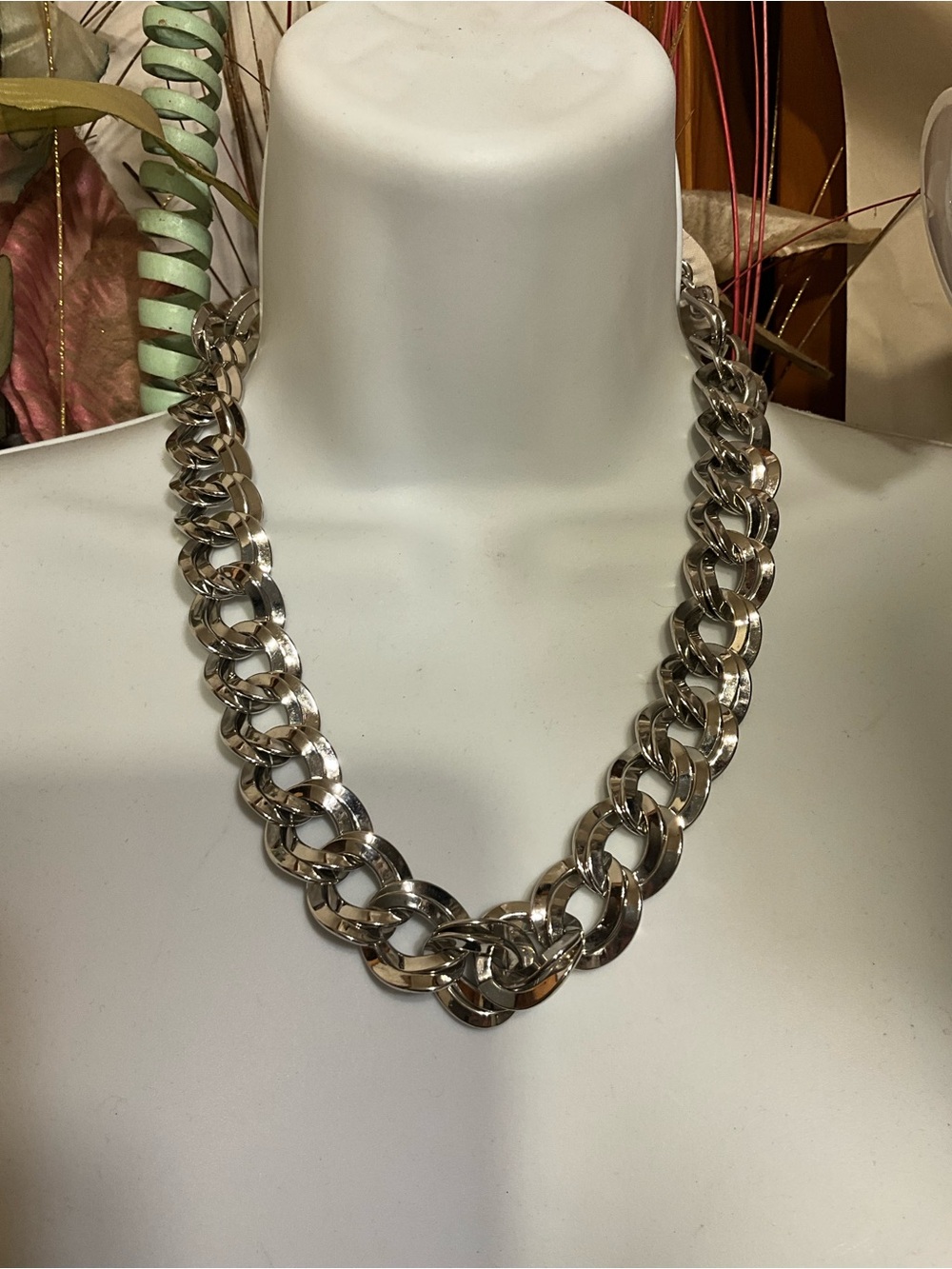 MONET DOUBLED Silver Chunky Chain Necklace NWOT VINTAGE 21”